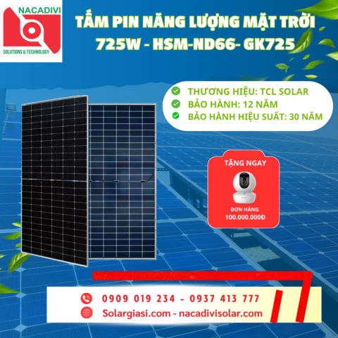 Tấm pin TCL Solar 725W năng lượng mặt trời 2 mặt kính – HSM-ND66- GK725